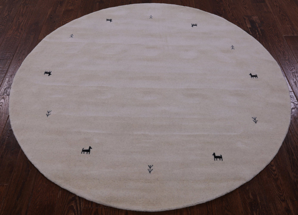6' Round Hand-Knotted Persian Gabbeh Wool Rug - Q15233