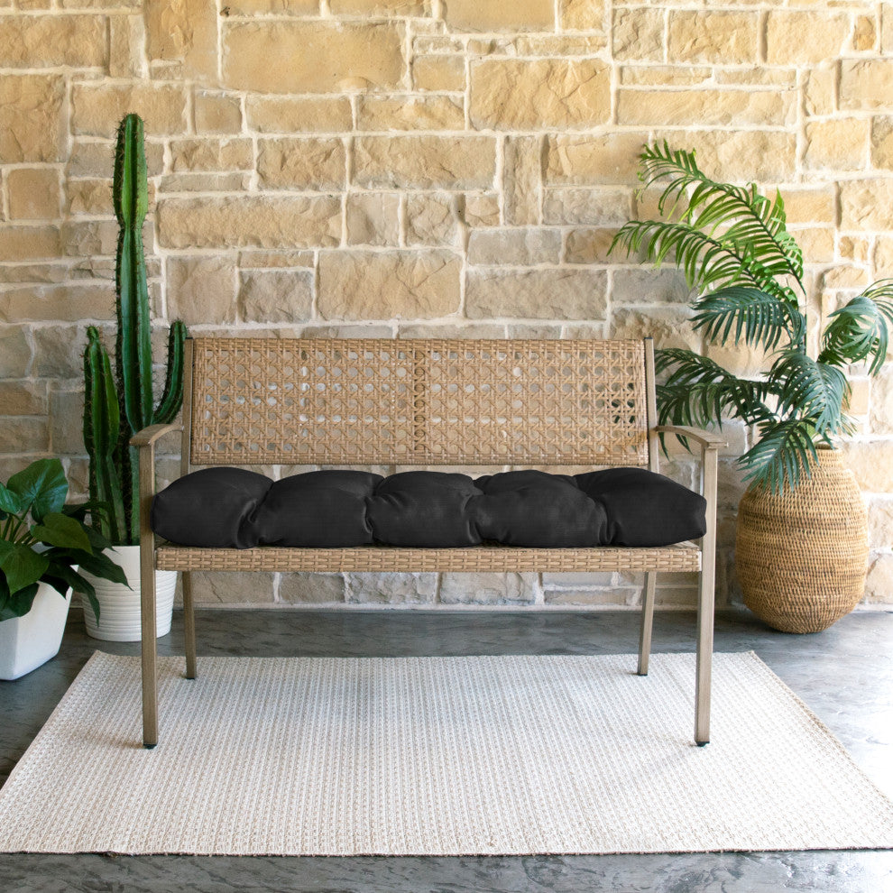 Sunbrella Canvas Indoor/Outdoor Tufted Bench Cushion, Black, 37x17x2"