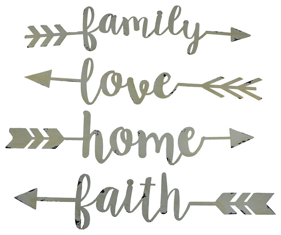 Shabby Chic Family Love Home and Faith 4 Piece Wall Arrow Set