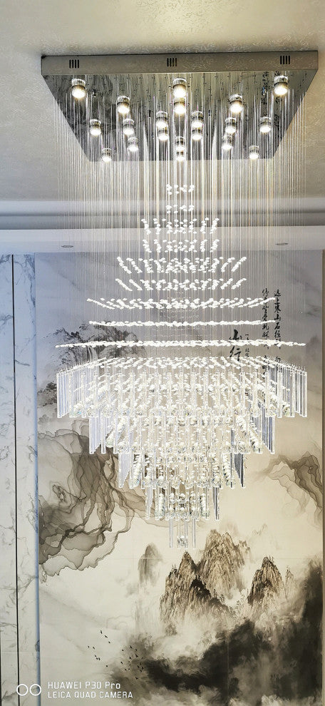 Tourrette-Levens | Modern Crystal LED Ceiling Chandelier with Square Base, 6 Lights, Warm Light
