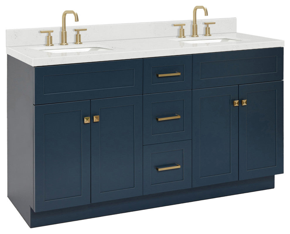 Ariel Hamlet 60" Double Rectangle Sink Bathroom Vanity, Carrara Quartz
