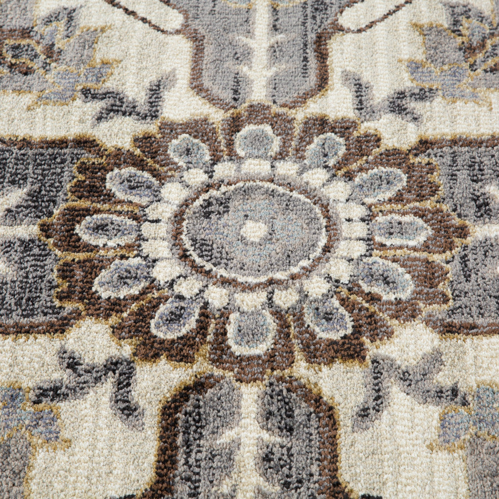 Jordan Eva Area Rug, Ivory, 5'3" x 7'6", Medallion