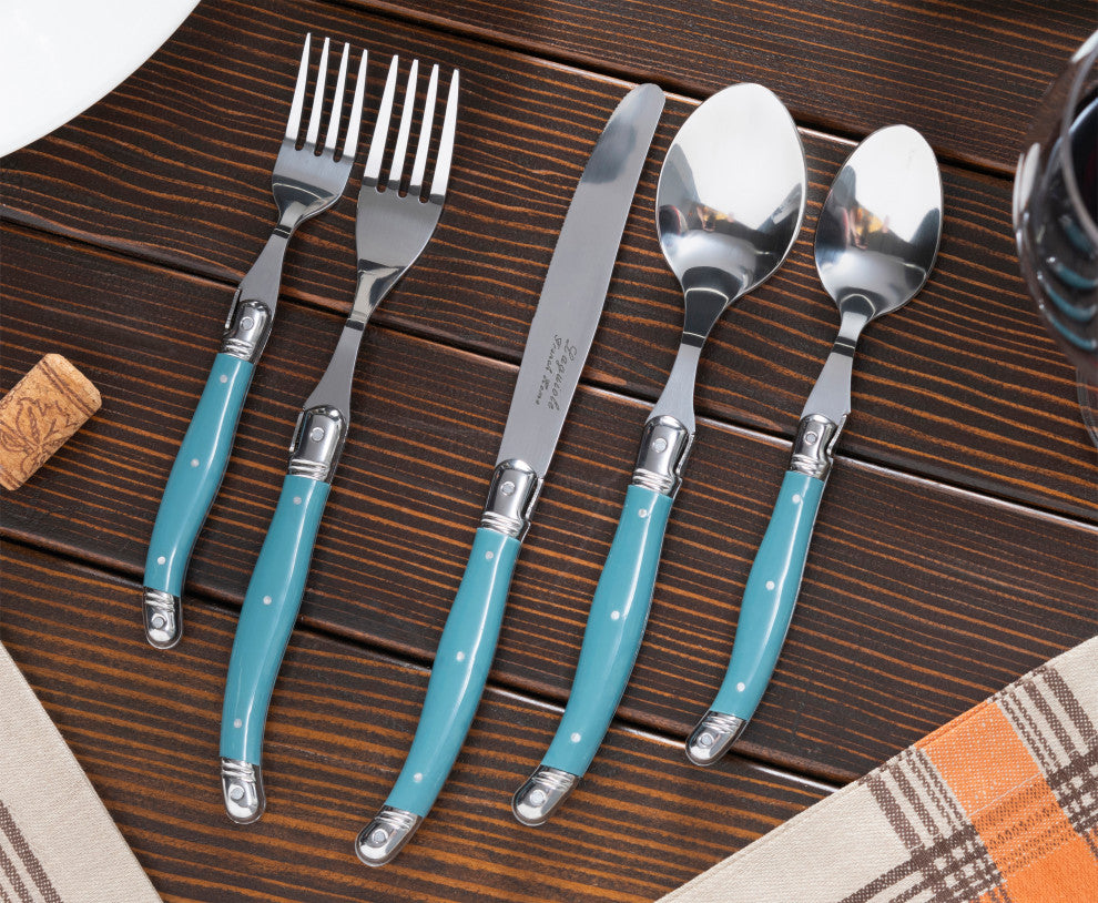 French Home Laguiole 20 Piece Stainless Steel Flatware Service for 4 Aegean Teal