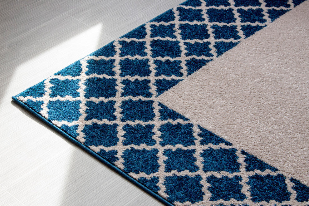 Albert Lattice Print Rug - White and Blue - 5' X 8'