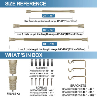 1" Diameter Tribale Curtain Rod, 48"-84", Cottage