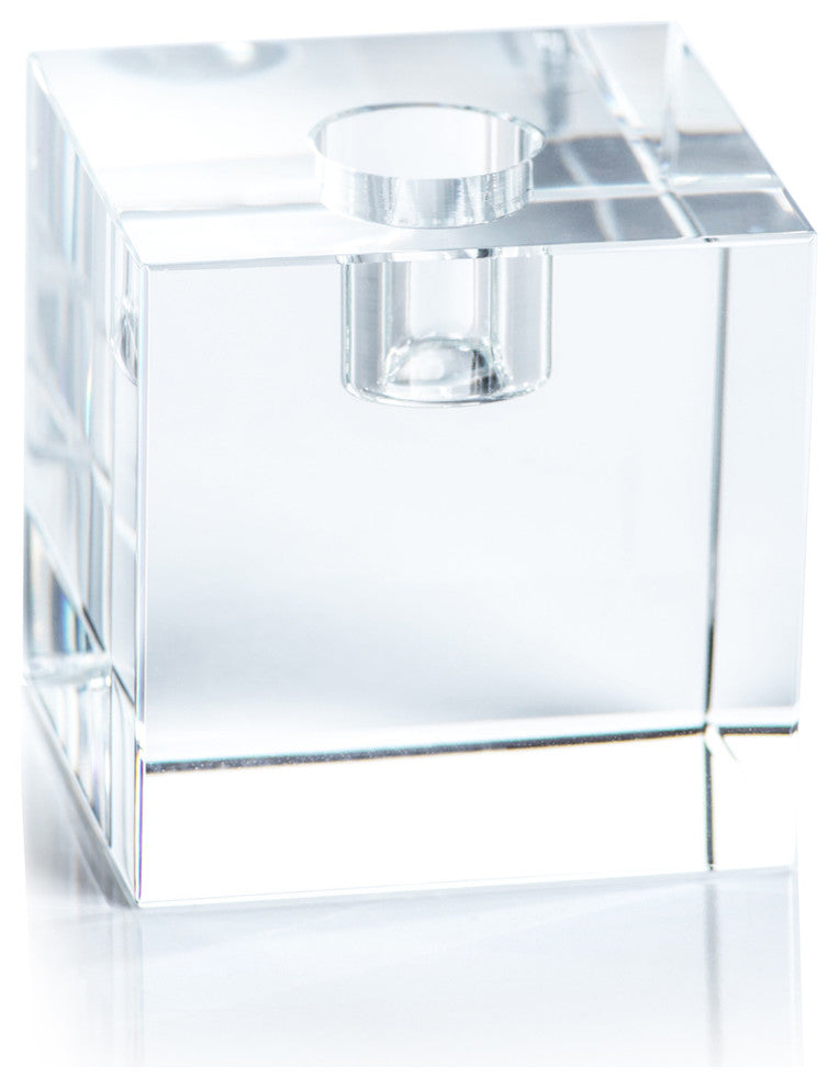 Coco 2-Piece Set Crystal Glass Taper Candle Holders, Square