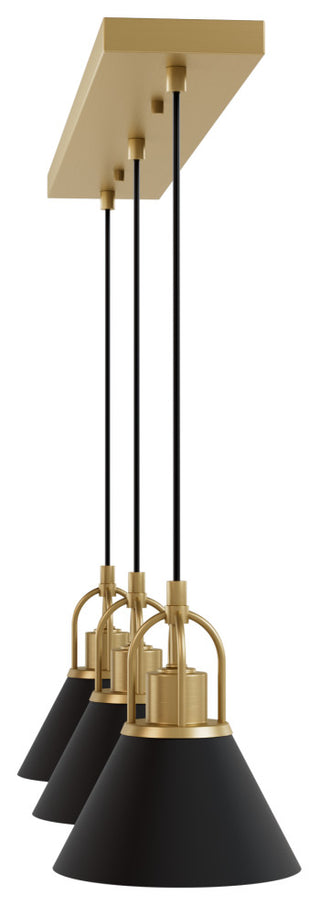 Carrington Isle Luxe Gold and Flat Matte Black 3 Light Pendant Cluster