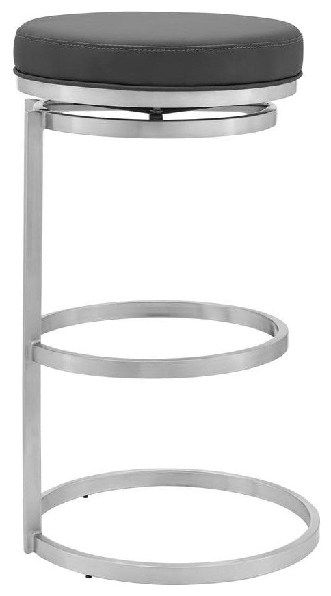 Vander 30 Gray Faux Leather and Brushed Stainless Steel Swivel Bar Stool