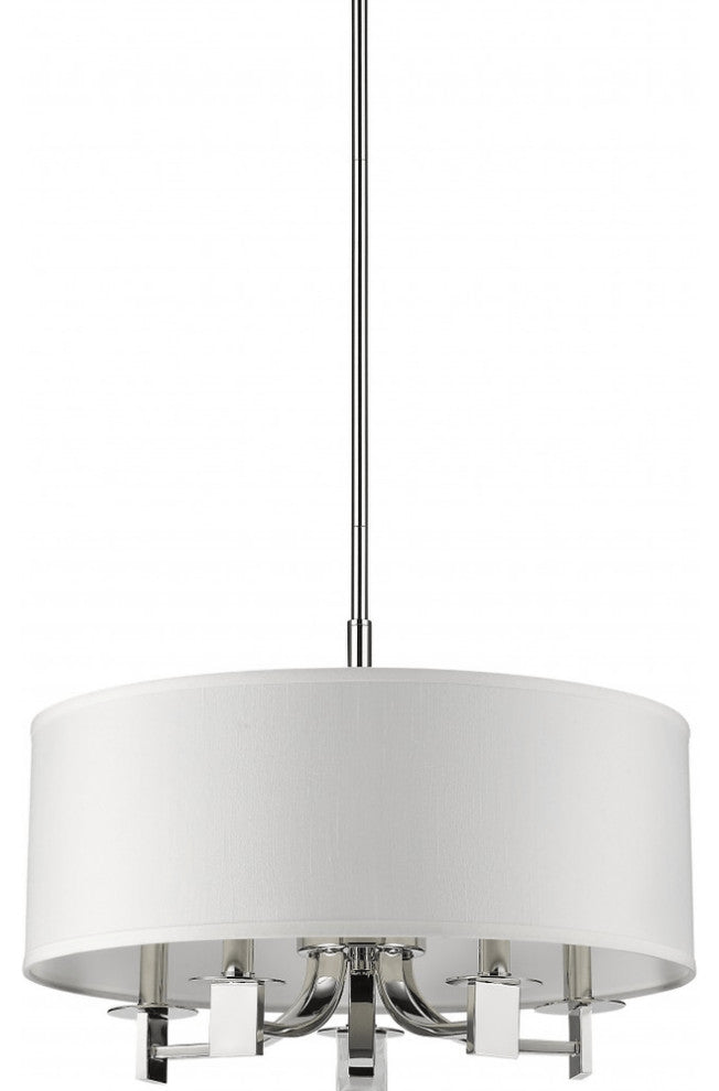 Andrea 5-Light Polished Nickel Drum Pendant With Ivory Hardback Shade
