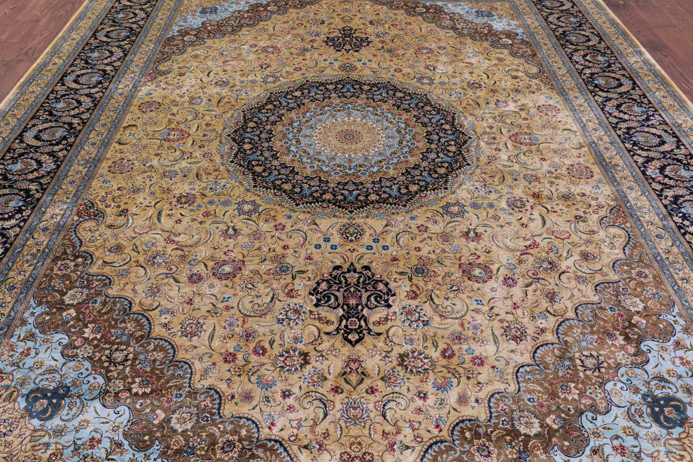 9' 0" X 12' 0'' High End Persian 100% Silk Hand Knotted Rug Q4791