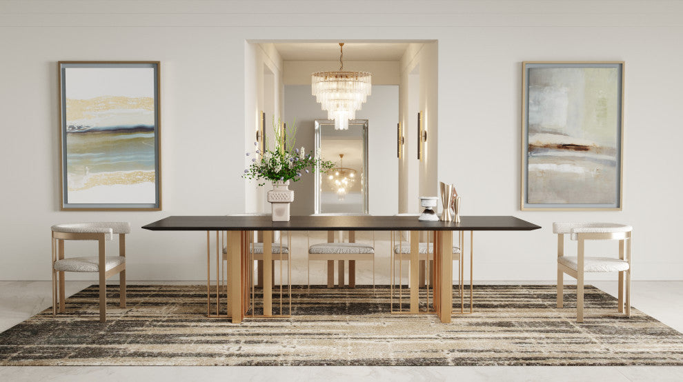 Modrest Livia Modern Walnut and Brass Stainless Steel Dining Table
