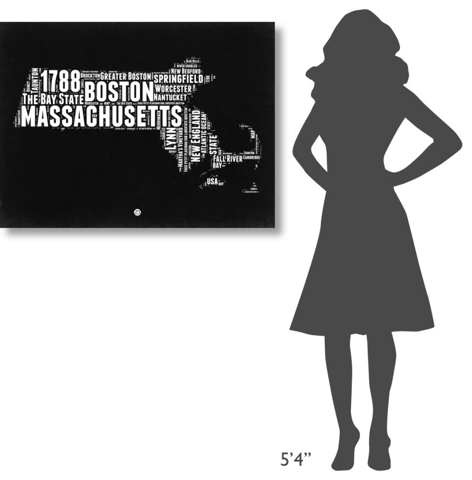 "Massachusetts Black and White Map" Fine Art Print