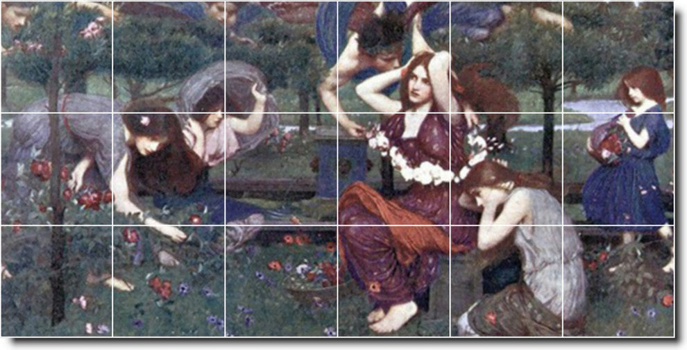 John Waterhouse Women Painting Ceramic Tile Mural #156, 36"x18"