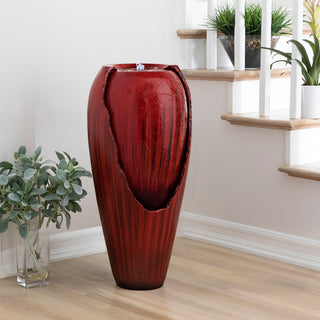 33" Tall Water Jar Fountain with LED Light, Red