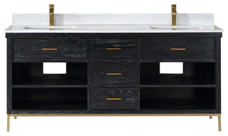 Kesia Black Oak Bathroom Vanity Set, 72", Without Mirror