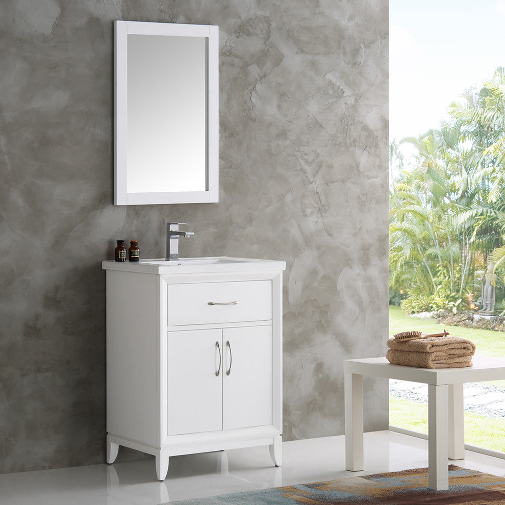 Cambridge 24" White Traditional Bathroom Vanity With Mirror, FFT1030BN