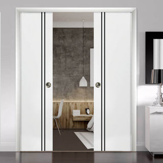 French Double Pocket Doors 56x96 | Planum 0016 White Silk | Kit Trims Rail