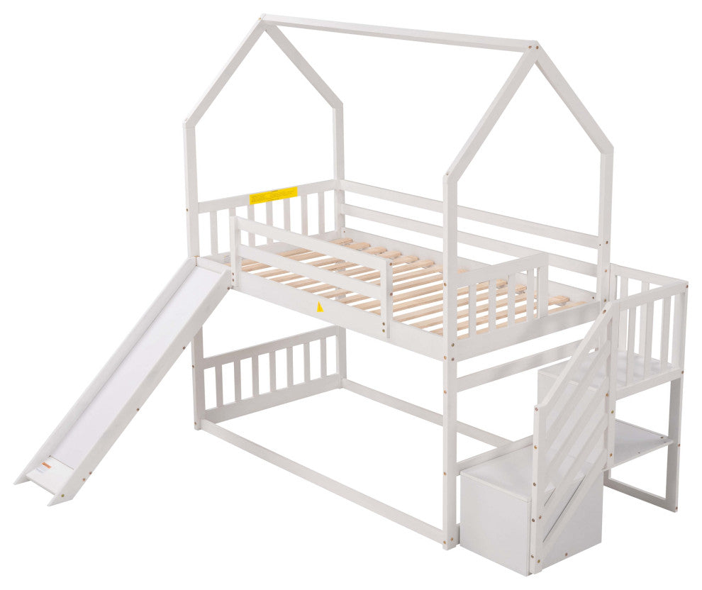 Gewnee Twin over Twin House Bunk Bed with Convertible Slide