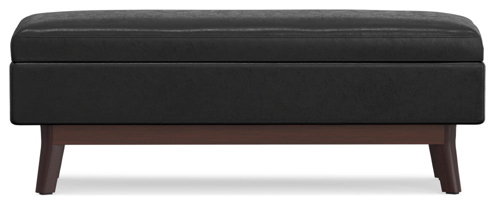 Owen Rectangular Storage Ottoman, Distressed Black Faux Air Leather