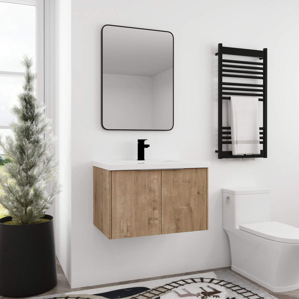 BNK 30" Bathroom Vanity with Resin Sink, Modern Design with Soft Close Doors, Imitative Oak