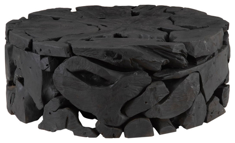 Teak Chunk Round Coffee Table, Black