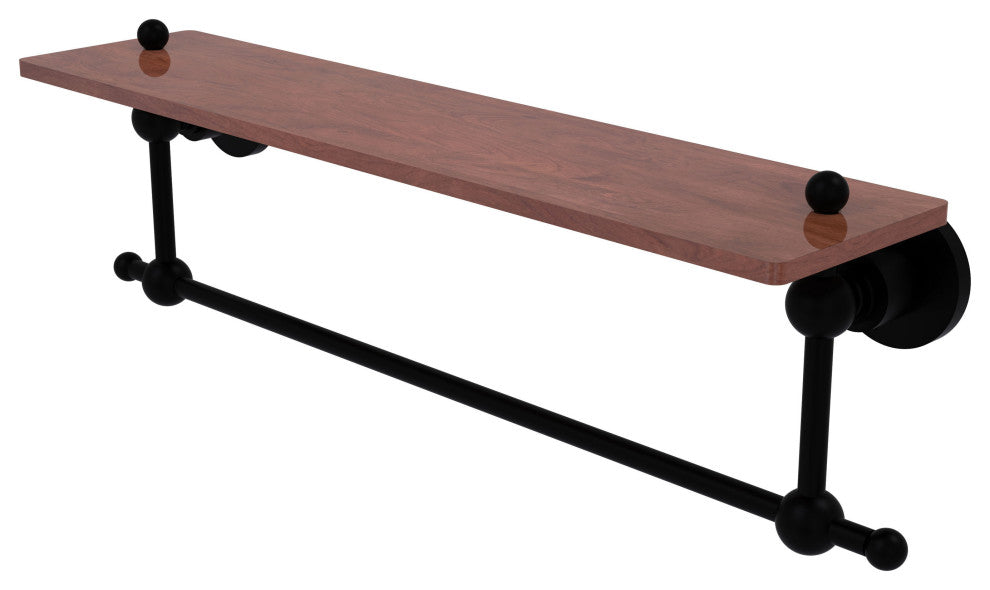 Astor Place 22" Solid Wood Shelf with Towel Bar, Matte Black