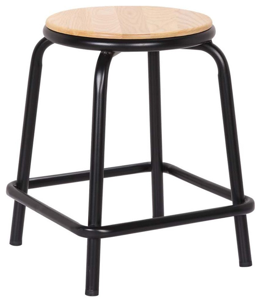 Cora Dining Stool Frosted Black w/Round Natural Ash Wood Seat (Set of 4)