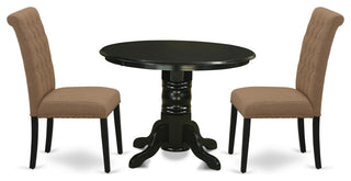 3Pc Dinette Set, Round Table, Two Parson Chairs, Light Sable Fabric, Black