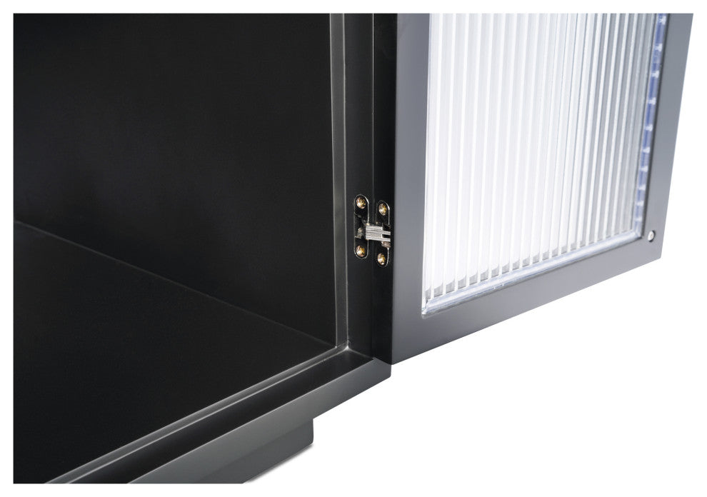 Close-up of cabinet edge/hinge on white background