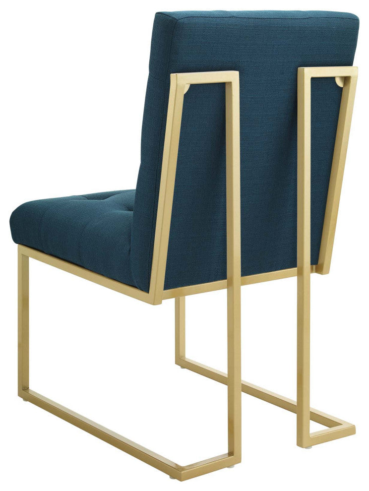 Side Dining Chair, Set of 2, Fabric, Metal, Gold Navy Blue, Modern, Cafe Bistro