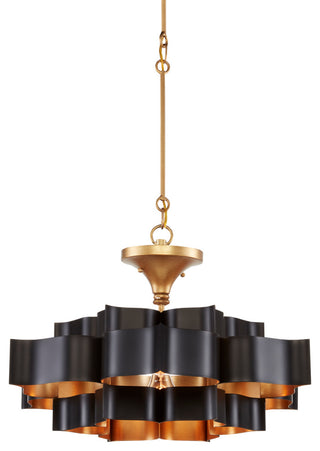 One Light Chandelier, Satin Black/Contemporary Gold Leaf