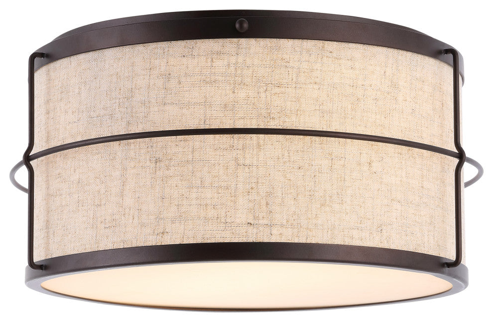 Evan 14" 2-Light Rustic Farmhouse Iron LED Flush Mount, Oil Rubbed Bronze