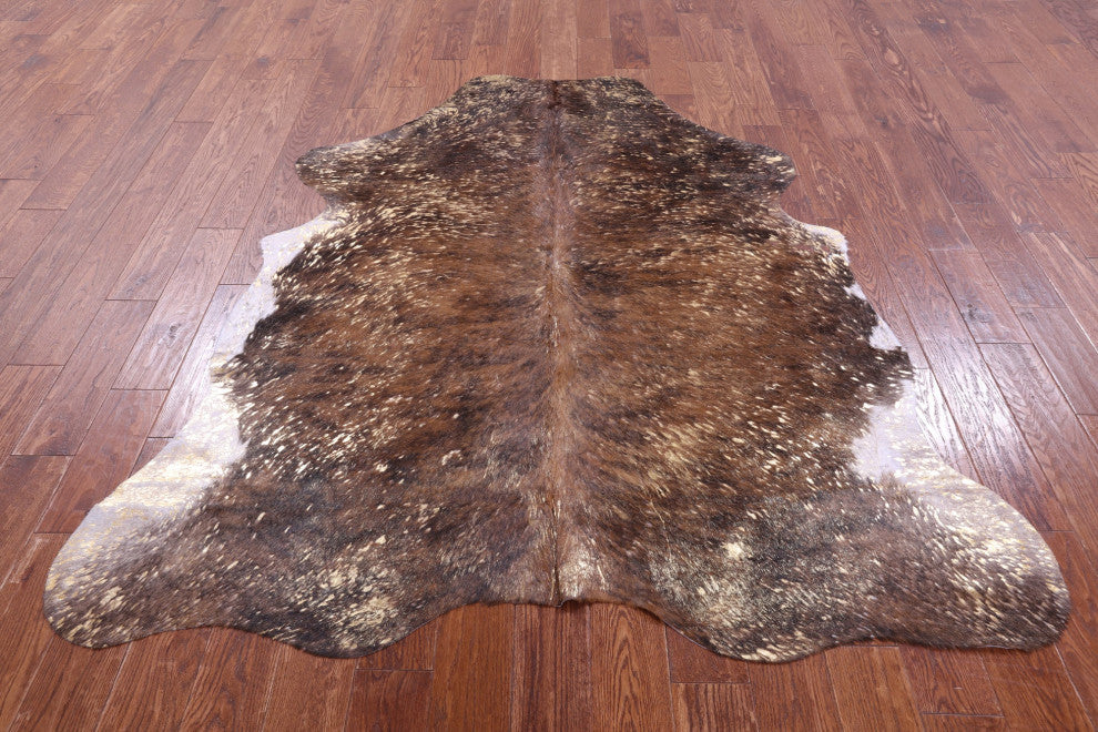 6' 8" X 5' 11" Gold Metallic Cowhide Rug C2171
