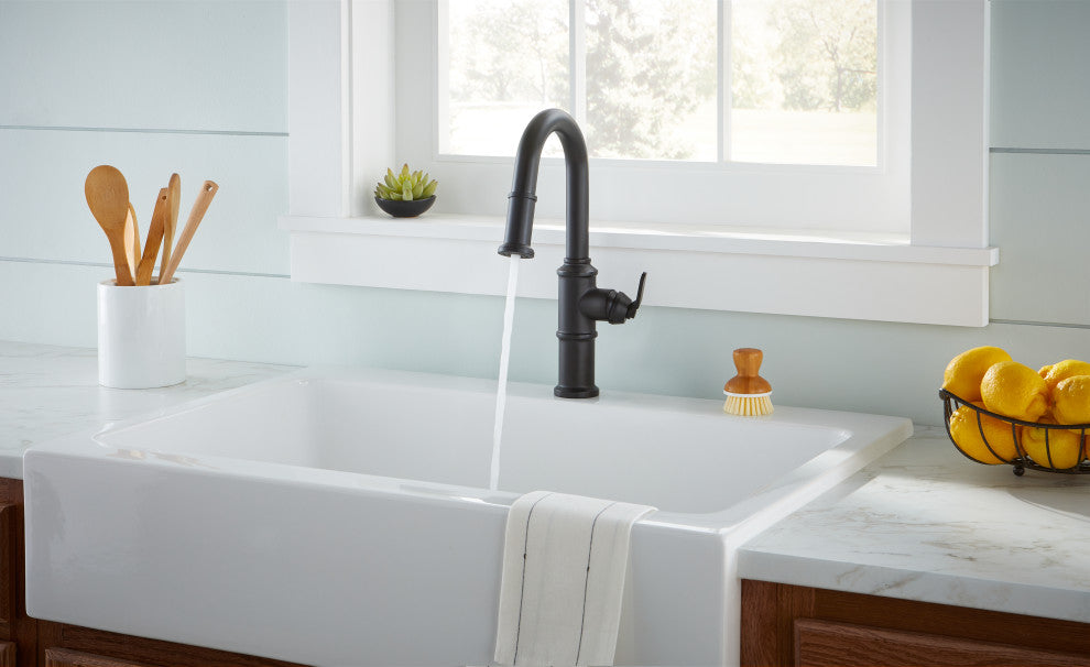 Kinzie Single Handle Pull-Down Prep Faucet, Satin Black