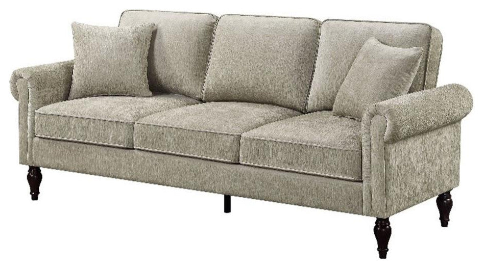 Furniture of America Elm Contemporary Chenille Upholstered Sofa in Light Brown