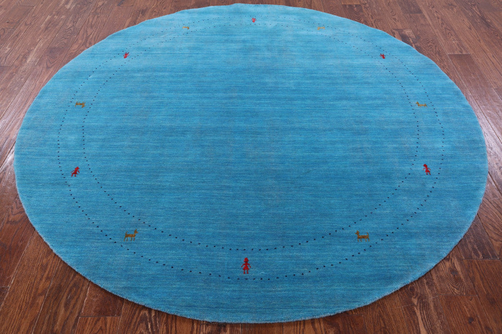 7' Round Persian Gabbeh Handmade Wool Rug Q7007