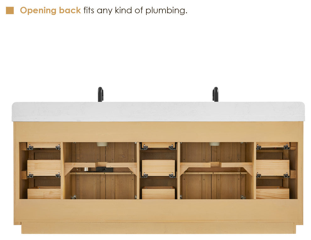 Clayton Bathroom Vanity, Washed Light Brown, 84", No Mirror