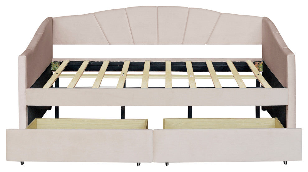 Gewnee Upholstered Twin Size Daybed with Two Drawers in Beige