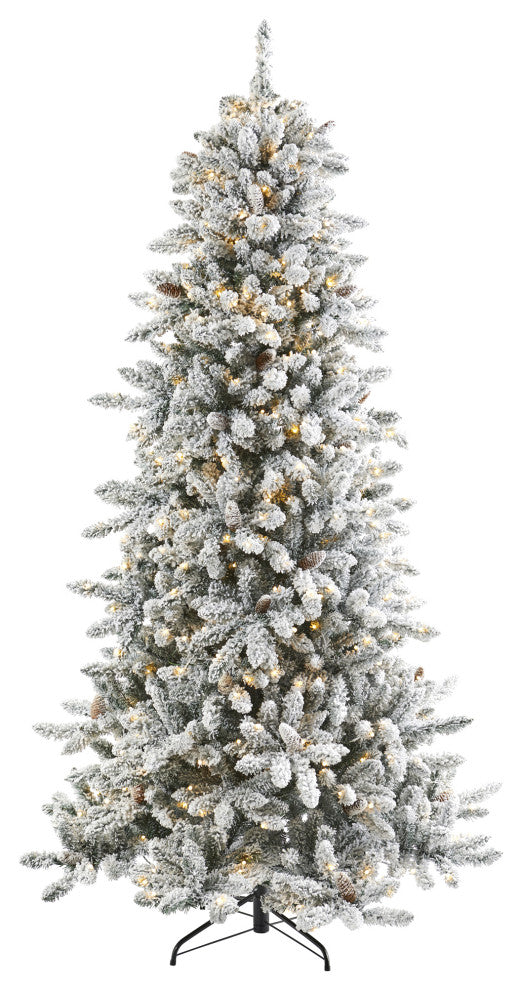 7.5ï¿½ Flocked Livingston Fir Christmas Tree/ Pine Cones/500 Clear Warm LED Lights