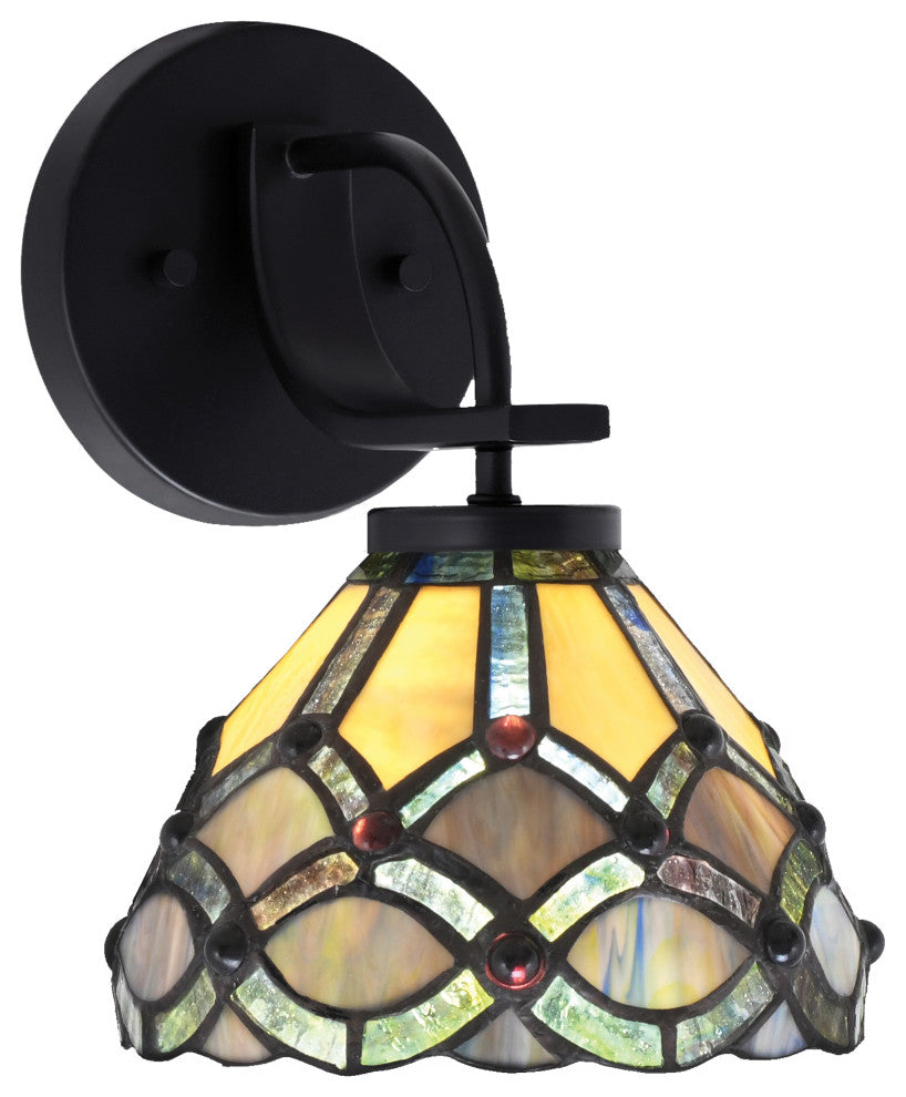 Cavella 1 Light Wall Sconce, Matte Black Finish, 7" Grand Merlot Art Glass
