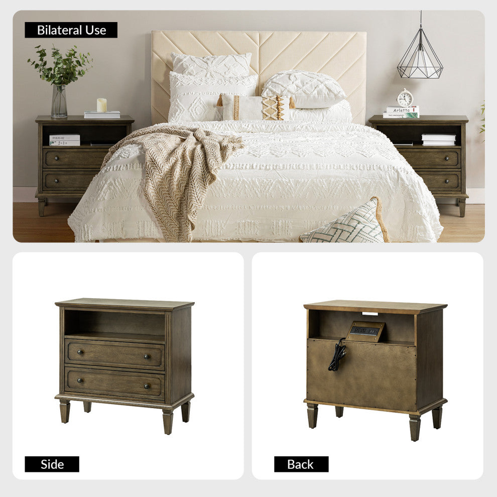 Drawer Solid Wood Nightstand Set of 2, Kona