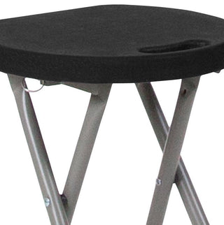 Micah 2 Pack Foldable Stool with Black Plastic Seat and Titanium Gray Frame