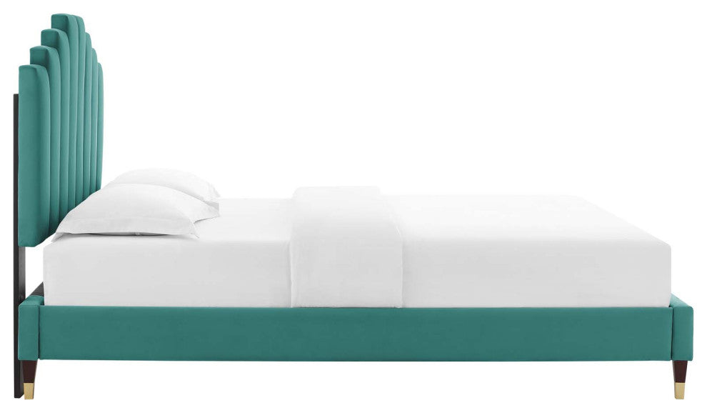 Elise Full Performance Velvet Platform Bed Teal