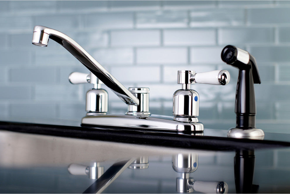 Kingston Brass 8" Centerset Kitchen Faucet With Sprayer, Polished Chrome