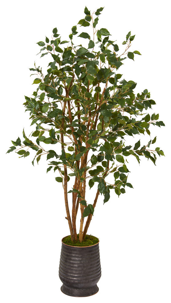 4.5' Ficus Artificial Tree, Ribbed Metal Planter