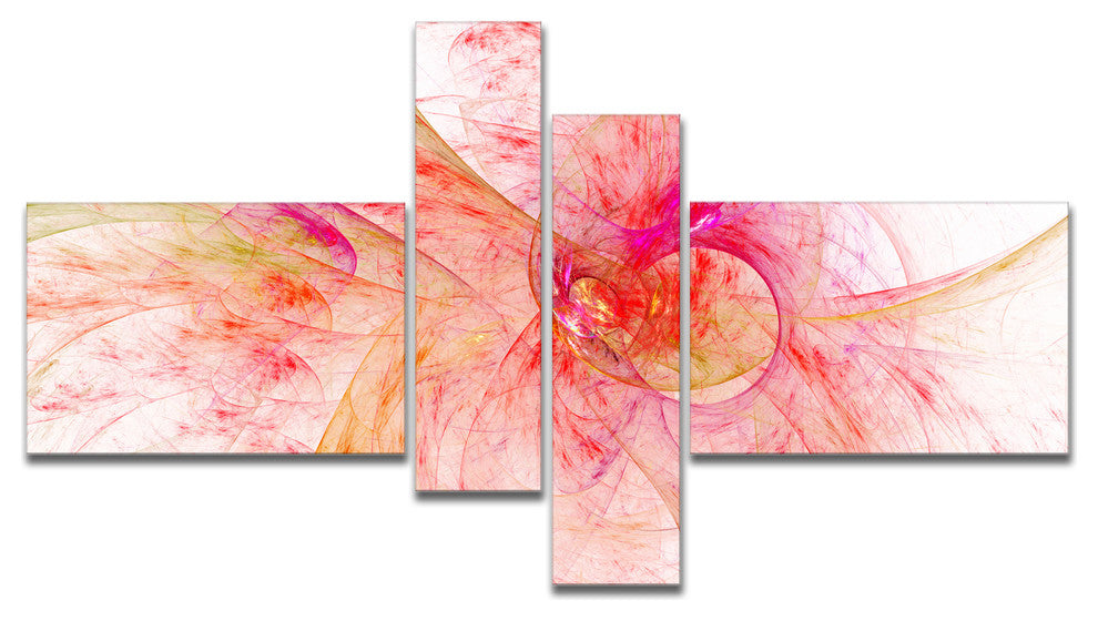 Pink Fractal Abstract Illustration, Abstract Canvas Art Print, 60"x32", 4 panels