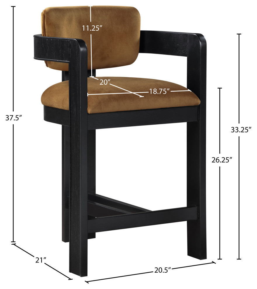 Sacha Upholstered Bar and Counter Stool, Saddle, Velvet, Black