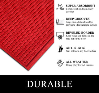 A1HC Superior Absorbant Polypropylene Doormat, Red Waffle, 18"x30"