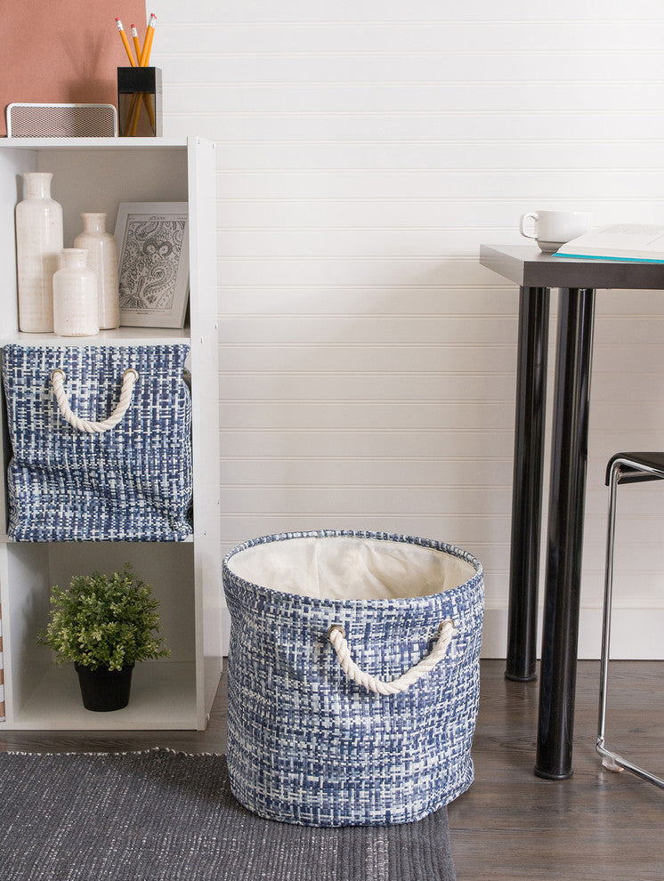 DII Paper Bin Tweed Nautical Blue Round Large