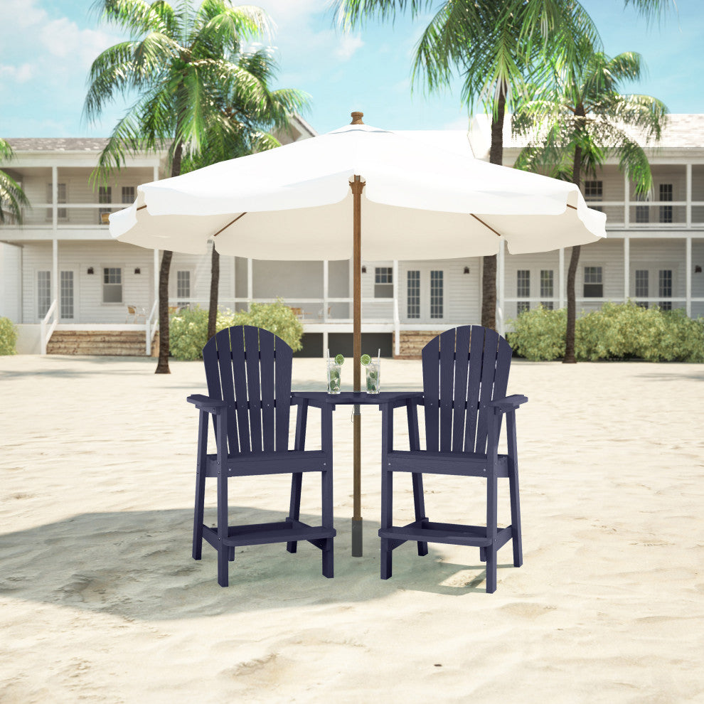 2 Pieces Outdoor Adirondack Chairs with Connecting Tray and Umbrella Hole, Navy